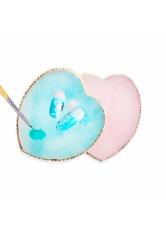 SUKPSY Resin Nail Art Plate Palette,Makeup Palettes,Gel Polish Color Mixing Plate Drawing Painting Color Palette,Golden Edge Heart Shaped Nail Art Display Holder (Pink) - Image 2